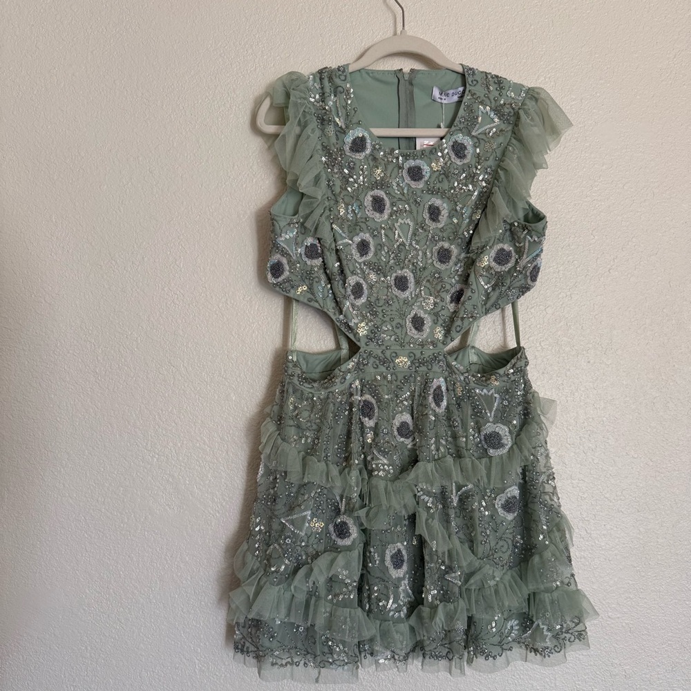 MAC DUGGAL Floral Beaded Ruffle Mini Dress - Picture 4 of 13
